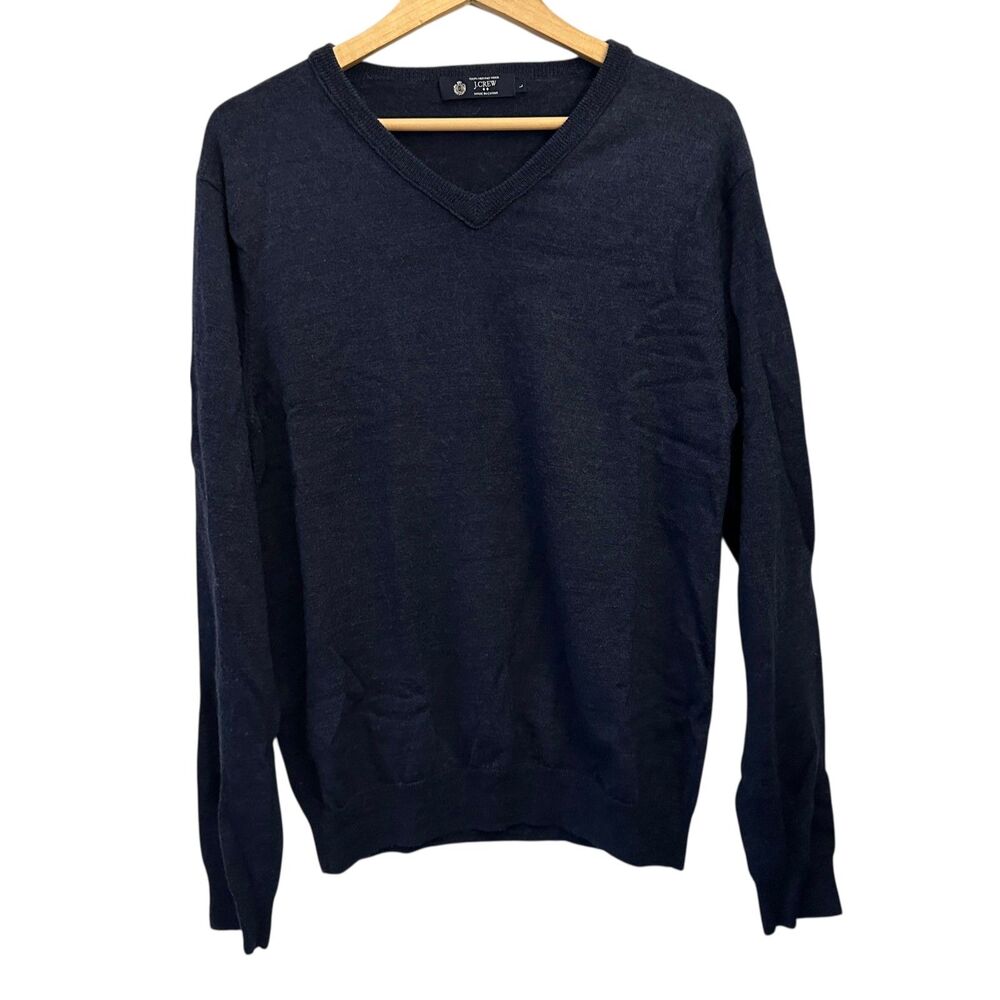 J. Crew Men's Blue V-Neck‎ 100% Merino Wool Pullover Sweater Size L